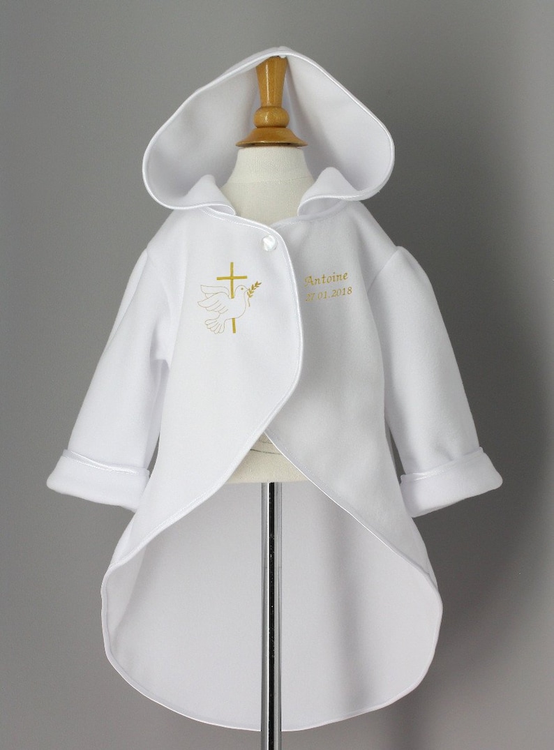 Cape baptême bébé blanche Motif au choix et personnalisable image 1