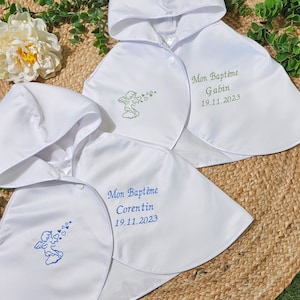 Satin White Baptism Cape - Embroidered and Custom - Cross and Dove