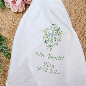 Christian baptism blanket - FLOWERED CROSS - customizable - Z F44