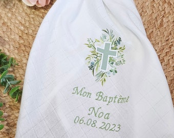 Christian baptism diaper - FLOWER CROSS - customizable - Z F44