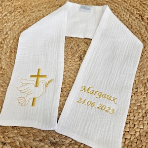 Baptism stole cotton gauze scarf customizable by embroidery