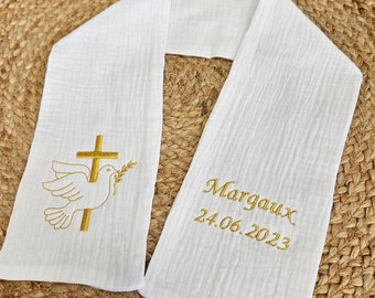 Baptism stole cotton gauze scarf customizable by embroidery