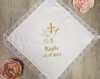 Lace handkerchief for baptism celebration and customizable