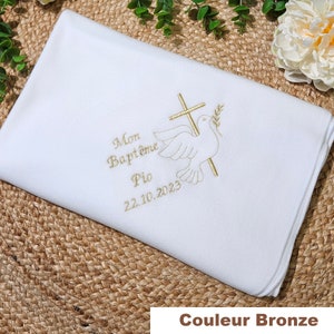 Couverture baptême blanche Polaire brodée CROIX ET COLOMBE et personnalisable Z-1 image 5