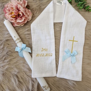 Baptism stole scarf and customizable candle with CHRISTIAN CROSS image 1