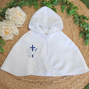Satin White Baptism Cape Embroidered and Custom Cross and Dove image 7