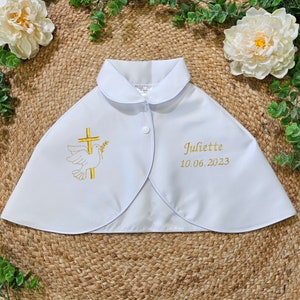 Cape bébé / enfant tailles dispo. 3 mois à 16 ans satin blanc pour baptême Personnalisable image 1