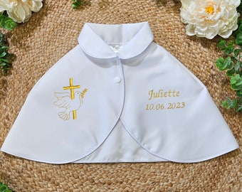 Cape bébé / enfant tailles dispo. 3 mois à 16 ans satin blanc pour baptême -  Personnalisable