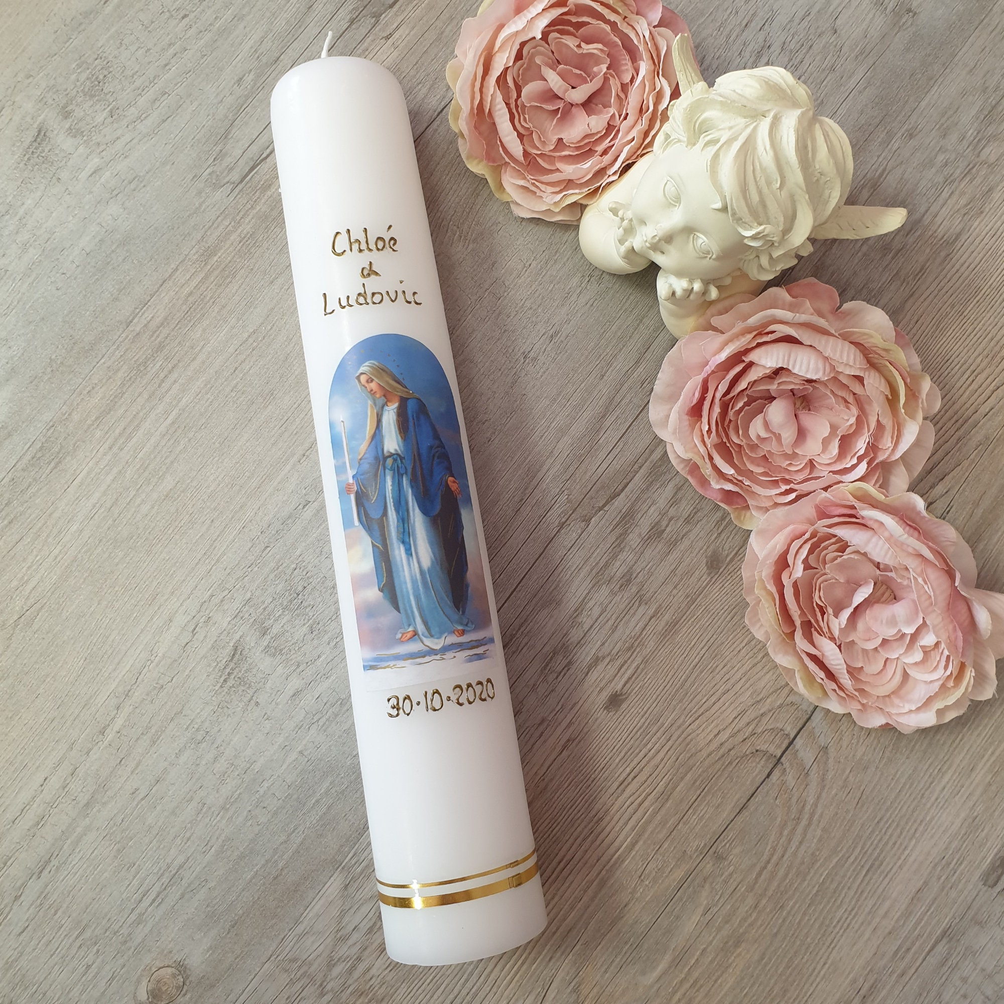 Bougie Catholique Personnalisée - Vierge Marie