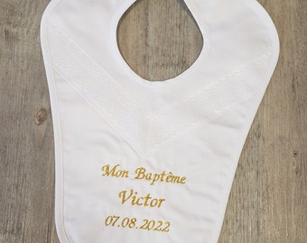 Long baptism bib with lace and customizable