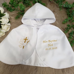 Cape bébé et enfant satin blanc pour baptême Motif au choix et personnalisable image 5