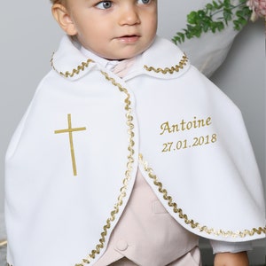 Mantella bianca per neonato e bambino in pile per battesimo o comunione - Fantasia a scelta e personalizzabile - Colore oro