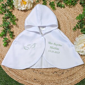 Cape bébé et enfant satin blanc pour baptême Motif au choix et personnalisable image 9