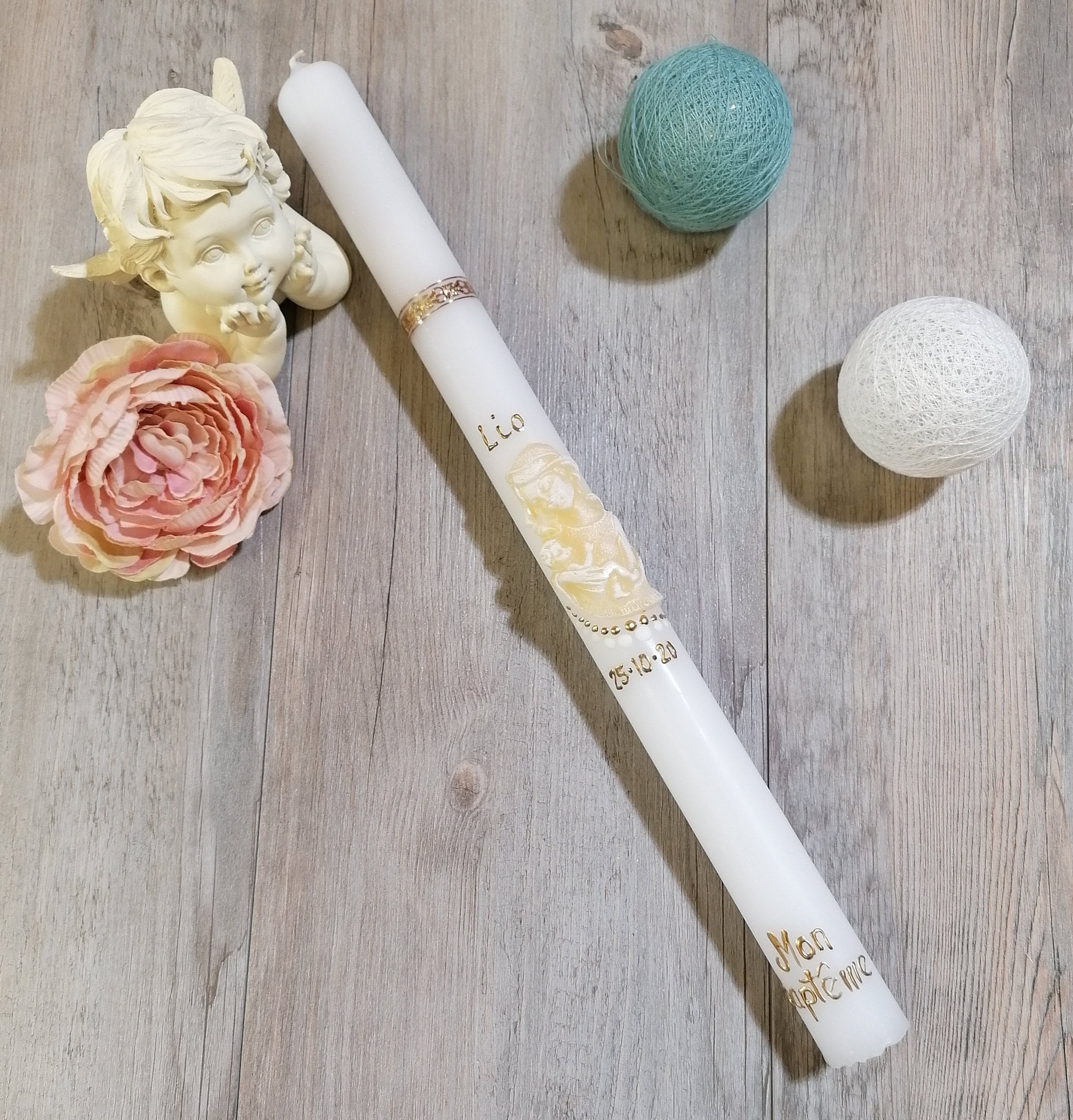 Bougie de Baptême Personnalisée - Mère & Enfant