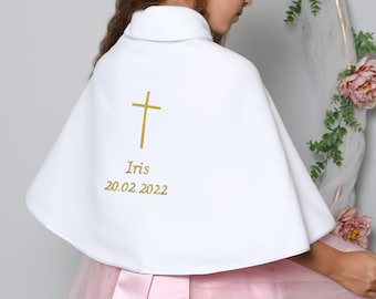 White fleece baby and child cape for baptism or communion - Pattern of your choice and customizable