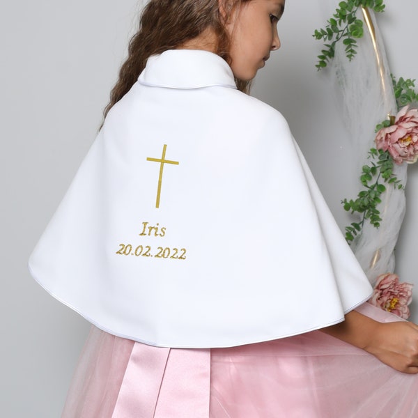 Cape bébé et enfant polaire blanche pour baptême ou communion -  Motif au choix et personnalisable