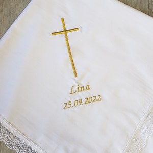 Tissu de baptême blanc Motif au choix et personnalisable image 3