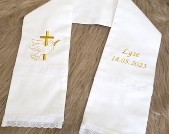 Embroidered Lace Baptism Stole - CROSS AND DOVE - customizable - Z1