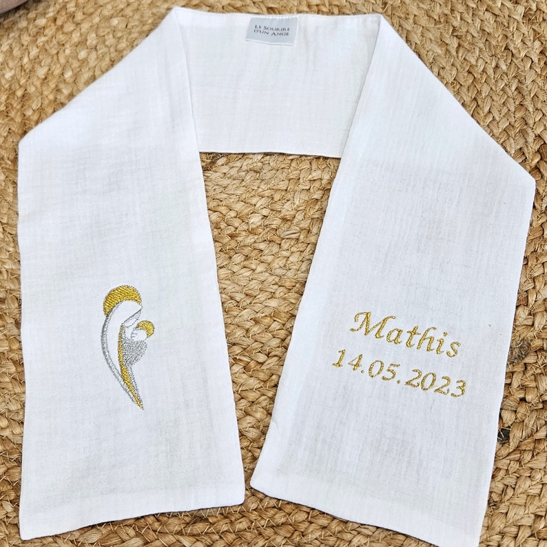 Stola Battesimo sciarpa in garza di cotone personalizzabile tramite ricamo immagine 9