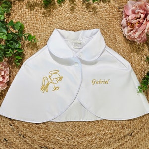 Cape bébé / enfant tailles dispo. 3 mois à 16 ans satin blanc pour baptême Personnalisable image 8