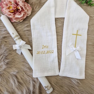 Baptism stole scarf and customizable candle with CHRISTIAN CROSS image 4
