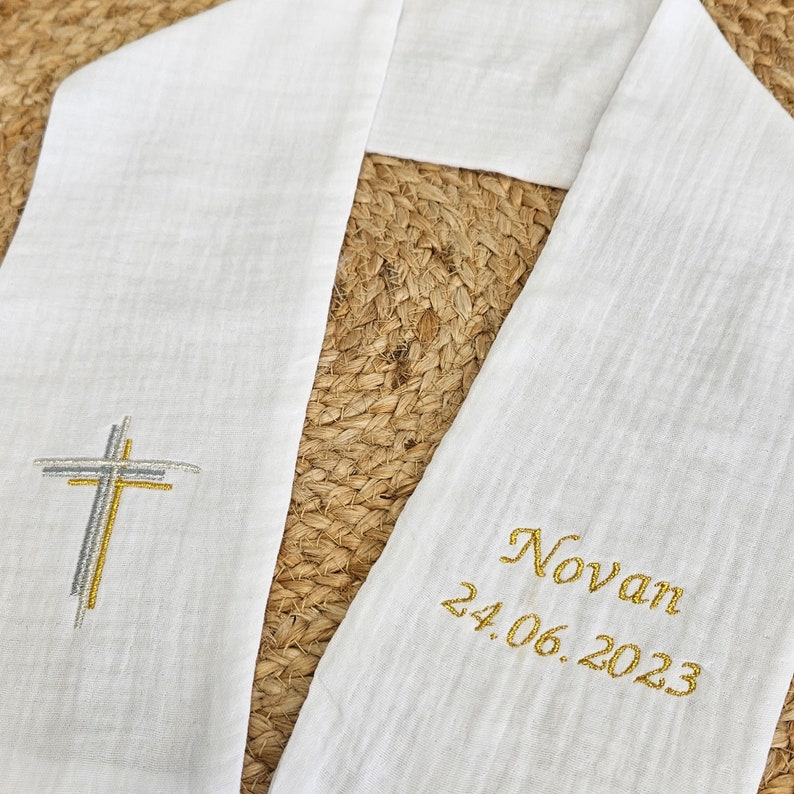 Stola Battesimo sciarpa in garza di cotone personalizzabile tramite ricamo immagine 4