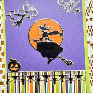 Handmade Witch on Broom Halloween Card - A2 Size