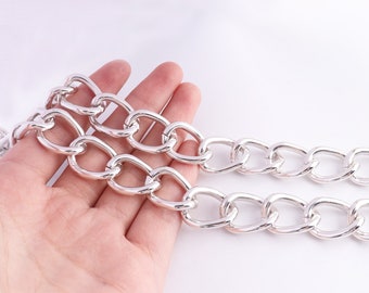 Bag Chain White Silver Chain Purse Strap Chain Cable Chains Thick Chains Lightweight 17mm width