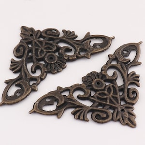 10pcs Flat Corner Protector Decorative Carved Antique Bronze Decorative Bracket Jewelry Gift Box