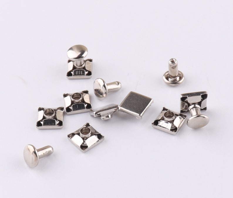 Rivets Silver Square Stud Rivets Spikes Double Cap Rivets Flat Etsy