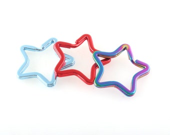 Rainbow keyring Split Key ring sky blue Star Keyrings Split Rings Flat Key rings keychain keyfob ring Split Keyring Findings