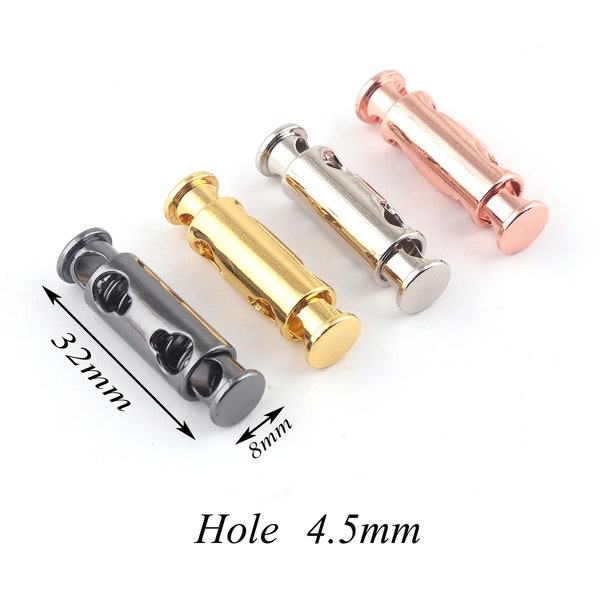 4pcs 4.5mm Metal Cord Lock Toggle Cord Stopper Cord Toggle Lock Rope Lock with spring Purse Closures or Embellishment