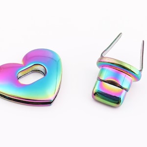 Rainbow Heart shaped Purse Lock Turn lock  Twist Catch Lock turn lock clutch lock bag lock purse feet twist lock for bags handbags sewing