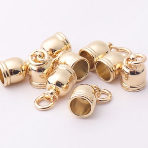 6pcs 7mm(inner) Gold Cord end cap with connect rings High quality Cord Ends Rope stopper belt stopper Tassel Cap Diy Jewelry Making