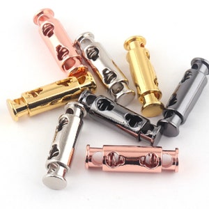 Metal Cord Lock Toggle Cord Stopper Cord double barrel Toggle Lock Rope Lock with spring Purse Closures or Embellishment rose gold  10 PCS