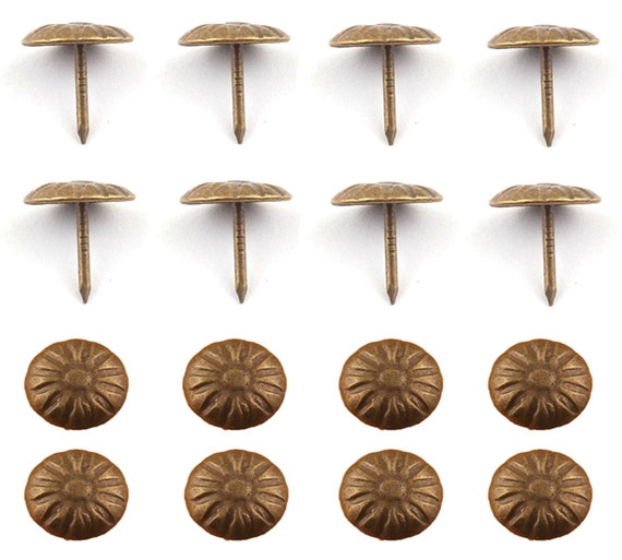 100-Pack Antique Brass Upholstery Nails – 7/16" Head, Vintage Style Furniture Tacks, French Thumb Pins For Sofa, Door, Wood Craft Decoration