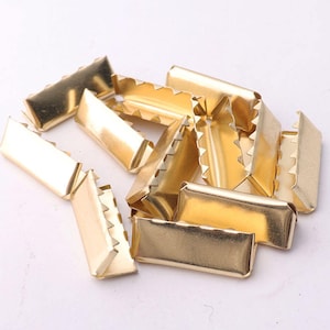 30pcs 25mm Gold Ribbon Clamp Ribbon Crimp Cord End caps Cord Crimps End Caps Bracelet Ends Crimp Beads Jewelry fidding End Crimps