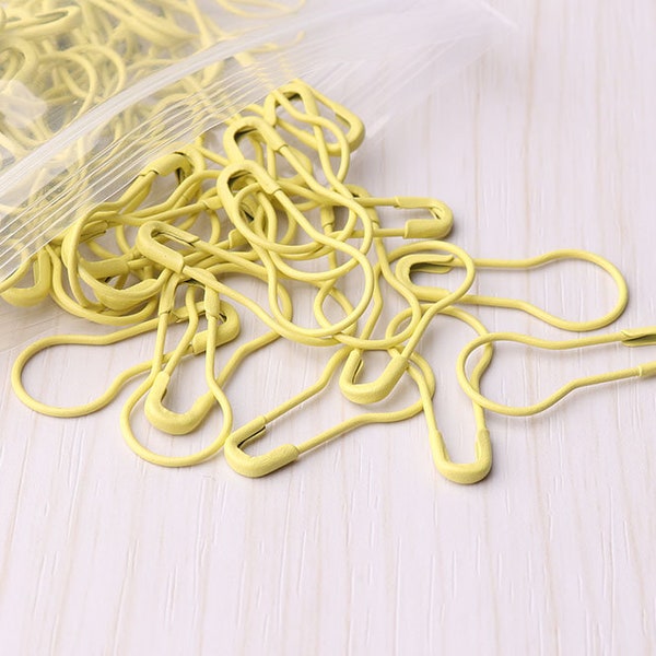 100pcs Yellow Safety Pins Bulb Safety Pins Coiless Safety Pins Pear safety pins knitting pin Removable Stitch Markers