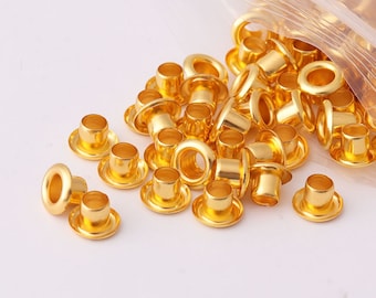 100pcs ojales de oro Grommets 6 * 2.5 * 4 mm (OD * ID * altura) ojal redondo grommet para núcleos de cuentas zapatos de cuero lienzo decoraciones de ropa