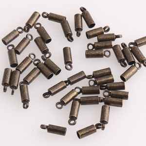 Tiny Cord End Caps Tubes Cord Crimp Ends Metal End Cap Connectors Jewelry Findings Fit for 2mm Cords Bronze 50pcs
