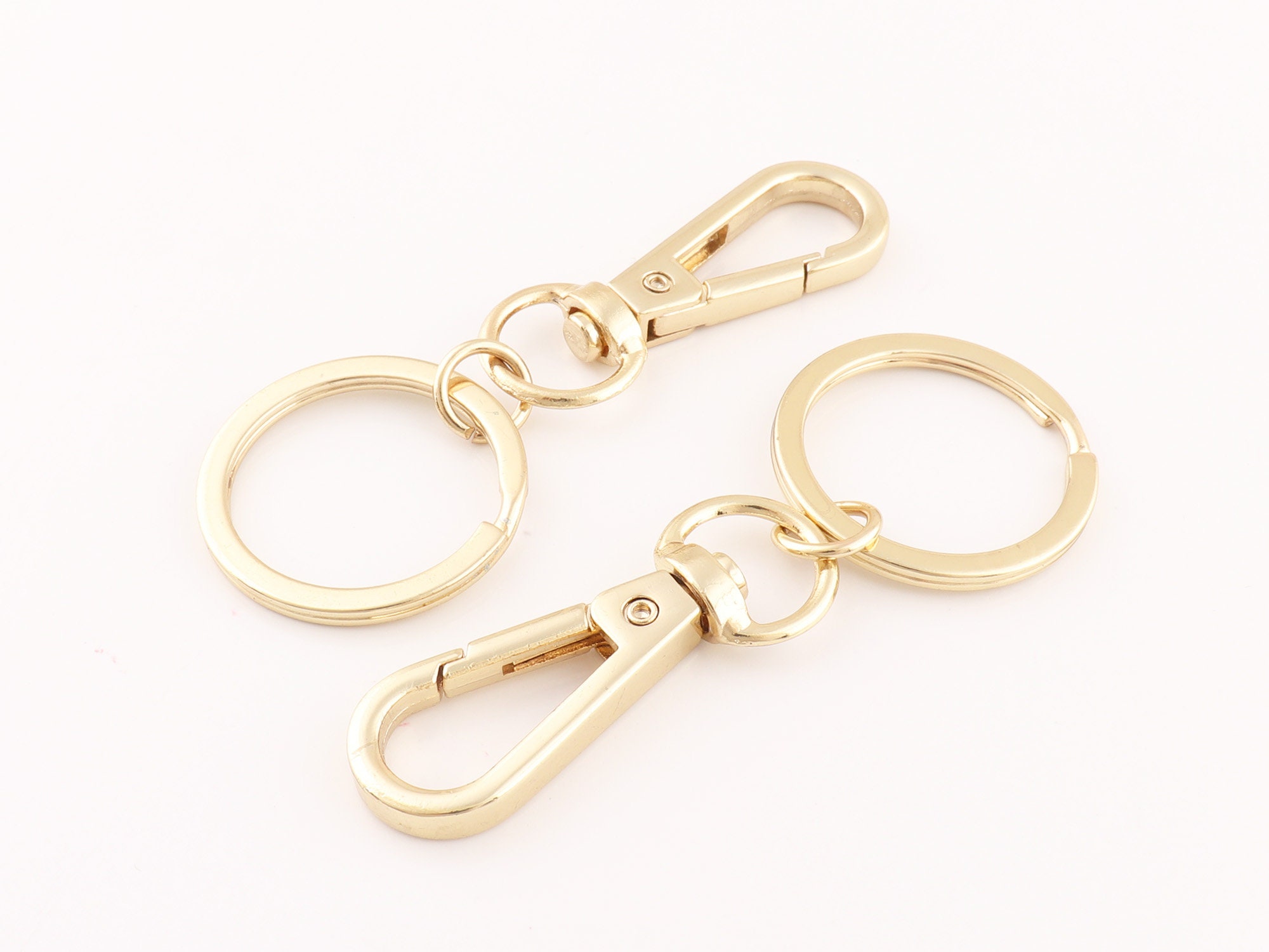 JCBIZ 24pcs Gold Key Ring with Swivels Hook and Lobster Clasp Metal DIY Key Chains Accessories Keyring Hanging Buckle Keychain Split Ring