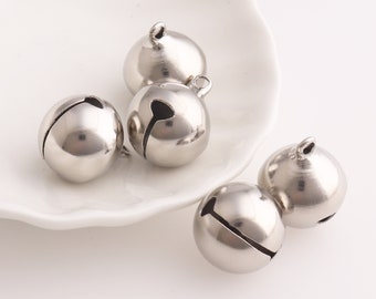 Jingle Bells Brass Bells Sound Bells Christmas Bells Ornament Bells Charm Beads Decorative Bells Silver 20mm 50pcs