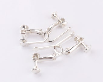 Ear Clip Screw Earrings  Adapter Earring Clip Change Pierced to Clip Non Piercing Earrings Silver Plated 6 Pairs