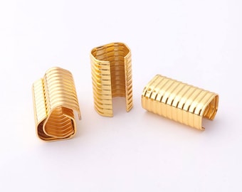 20pcs Gold Crimp Cord End Caps sans boucle 20mm -12mm Ribbon Crimp Ends cap Fold Over Crimp Head Connectors Cord End Tips