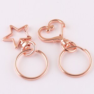Split Keyrings Heart Star Key chain Key Ring Charm Keyrings Keychain Key fob keyring split ring Keyring findings Rose Gold 6/20PCS