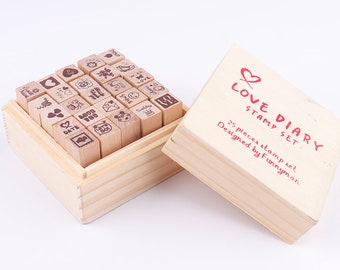 Wooden Rubber Stamp Set 25pcs/set Paper Stamp Wooden Love Diary Stamp Set diy stamp for Scrapbooking