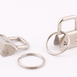 10set Key Fob Hardware with keyring 3/4&quot;inch(20mm) silver Keychain keyrings Ribbon Key Fobs Fabric Keyfob For Keychains Wristlets
