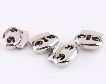 Silver Cord Stopper Lock Spring Lock Cord Lock Double Barrel Metal Toggle Lock 5mm hole 4pcs