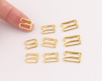 50pcs G hooks Gold Bra Strap Slider Buckles Slide Hooks Adjusters Buckles For Swimwear or Bra Making 12mm 9.5mm 8mm