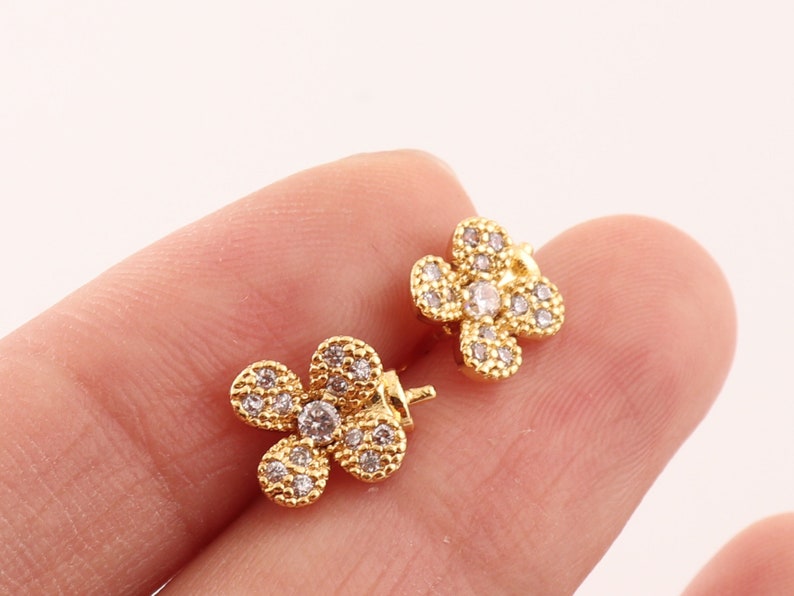 Clover Earrings Flower Studs Fourleaf Clover Ear Studs Dainty Etsy